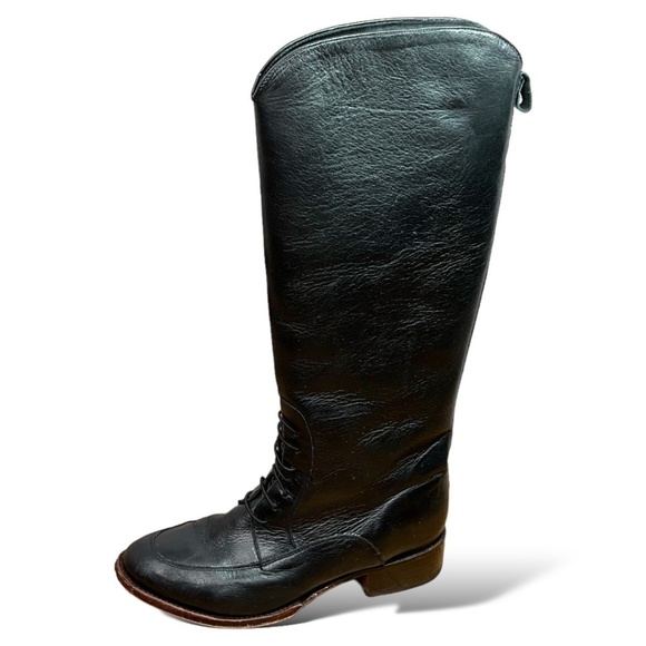 TONY MORA. Black Genuine Leather Upper & Sole Pull On Boot Lace Detail US Sz 9 - Picture 1 of 11